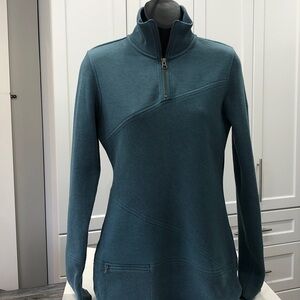 Columbia sweater women M quarter zip aqua blue long sleeve ribbed omni shield